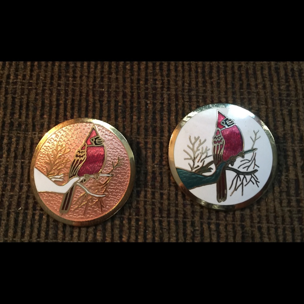 2 Cardinal Enameled Pins.